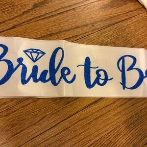 White and Blue Bride to Be Sash